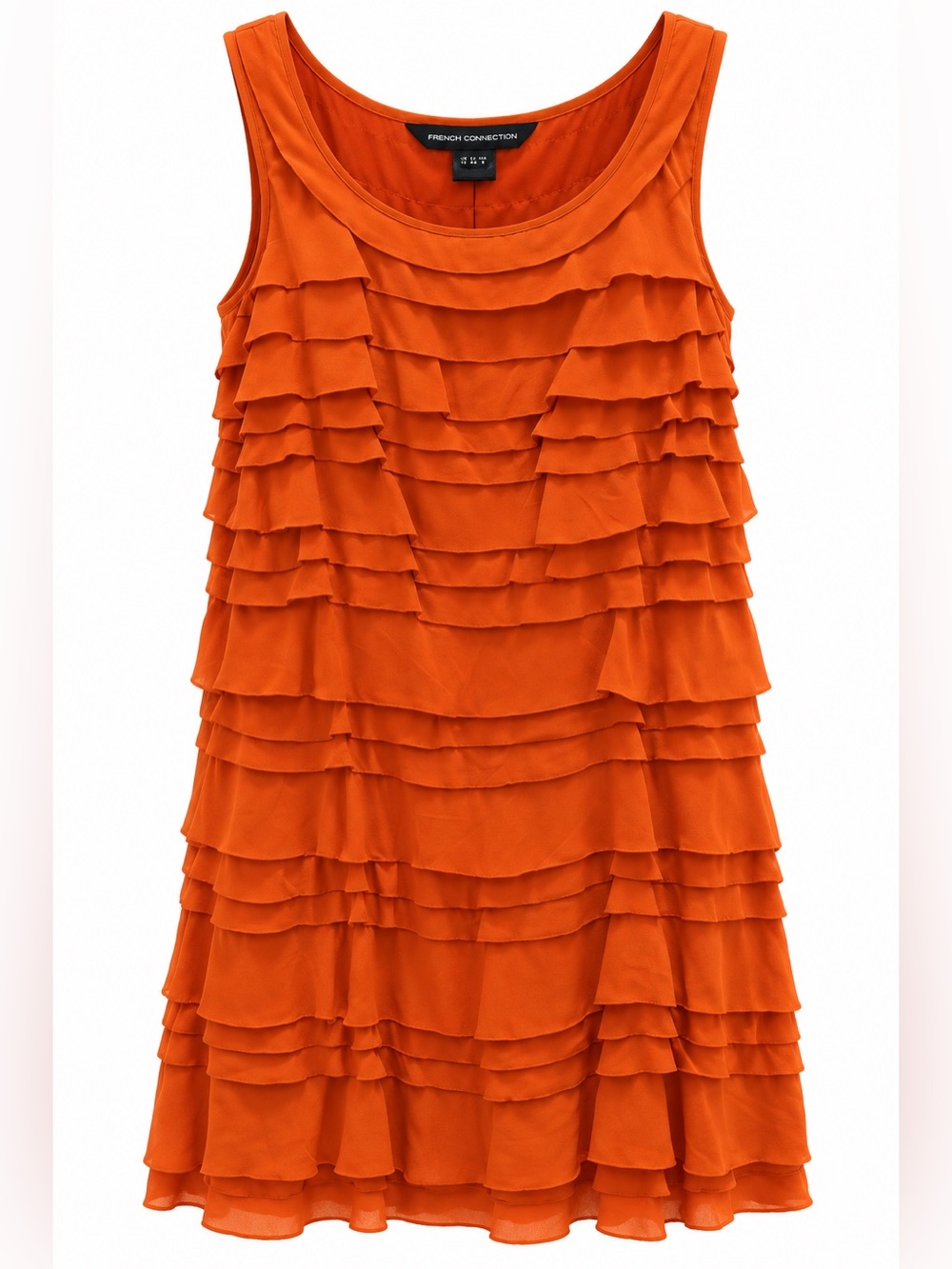 French Connection Orange Layered Ruffle Mini Dress Size 8